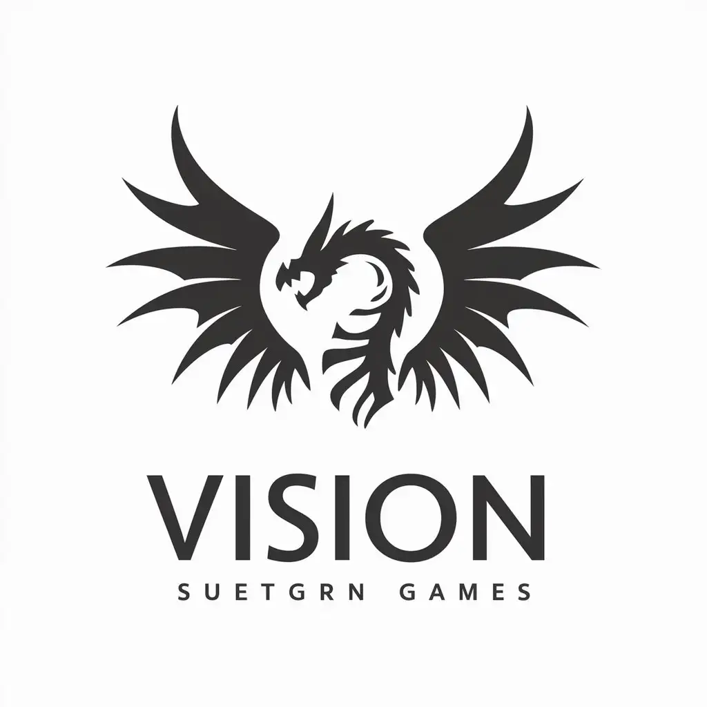 a vector logo design,with the text "vision", main symbol:Dragon wings,complex,be used in Games industry,clear background