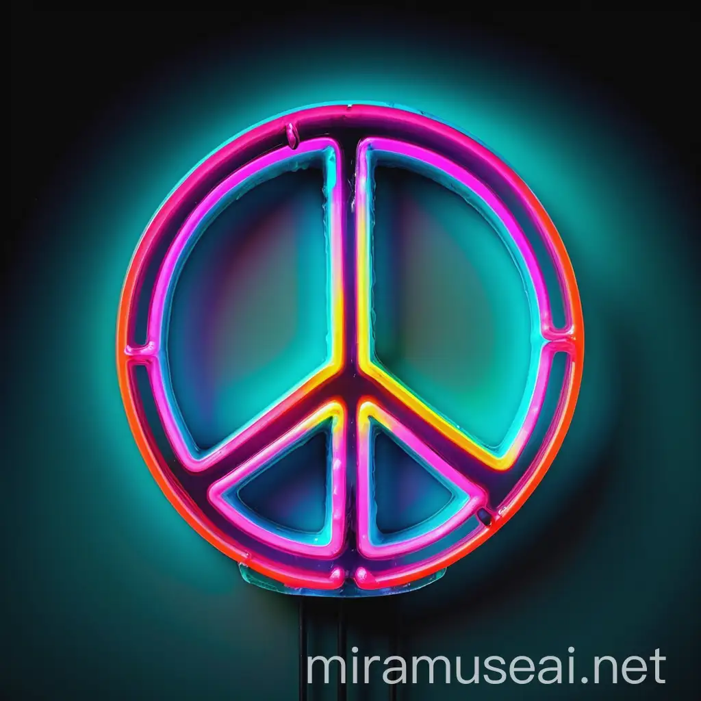 Vibrant Neon Peace Symbol in Icy Colors