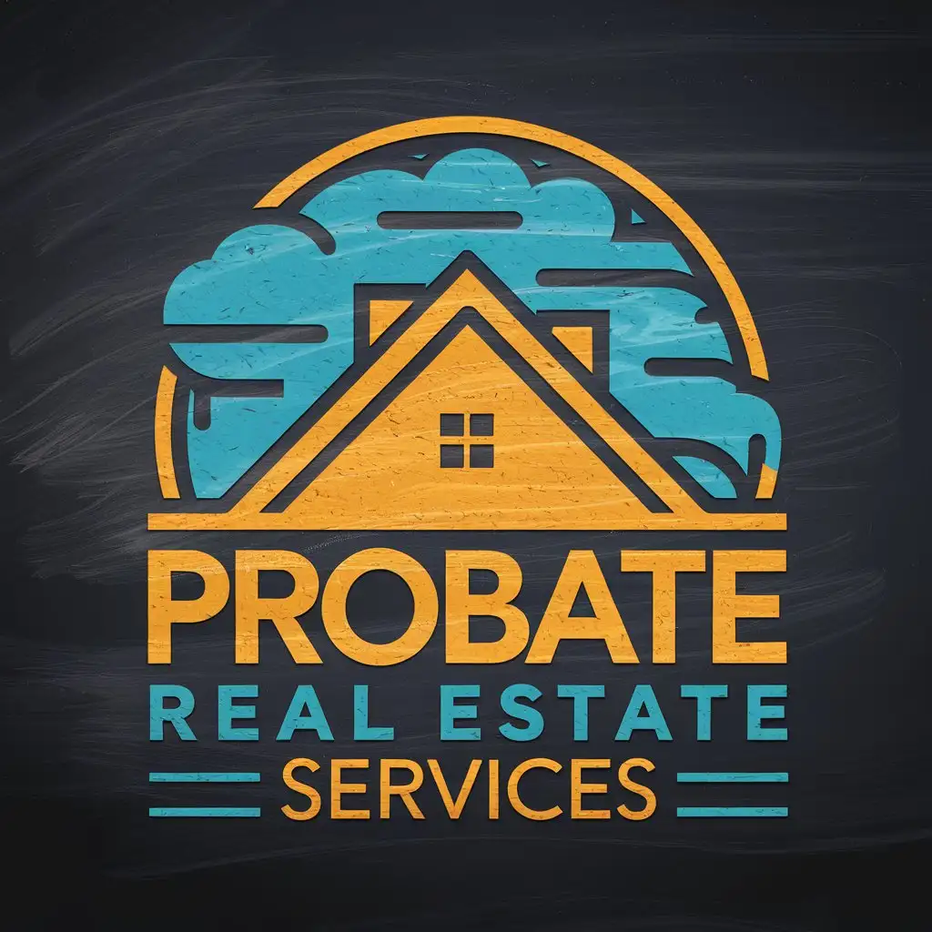 LOGO Design for Probate Real Estate Services Empathetic Text and Icon Combination on Dark Chalkboard Background