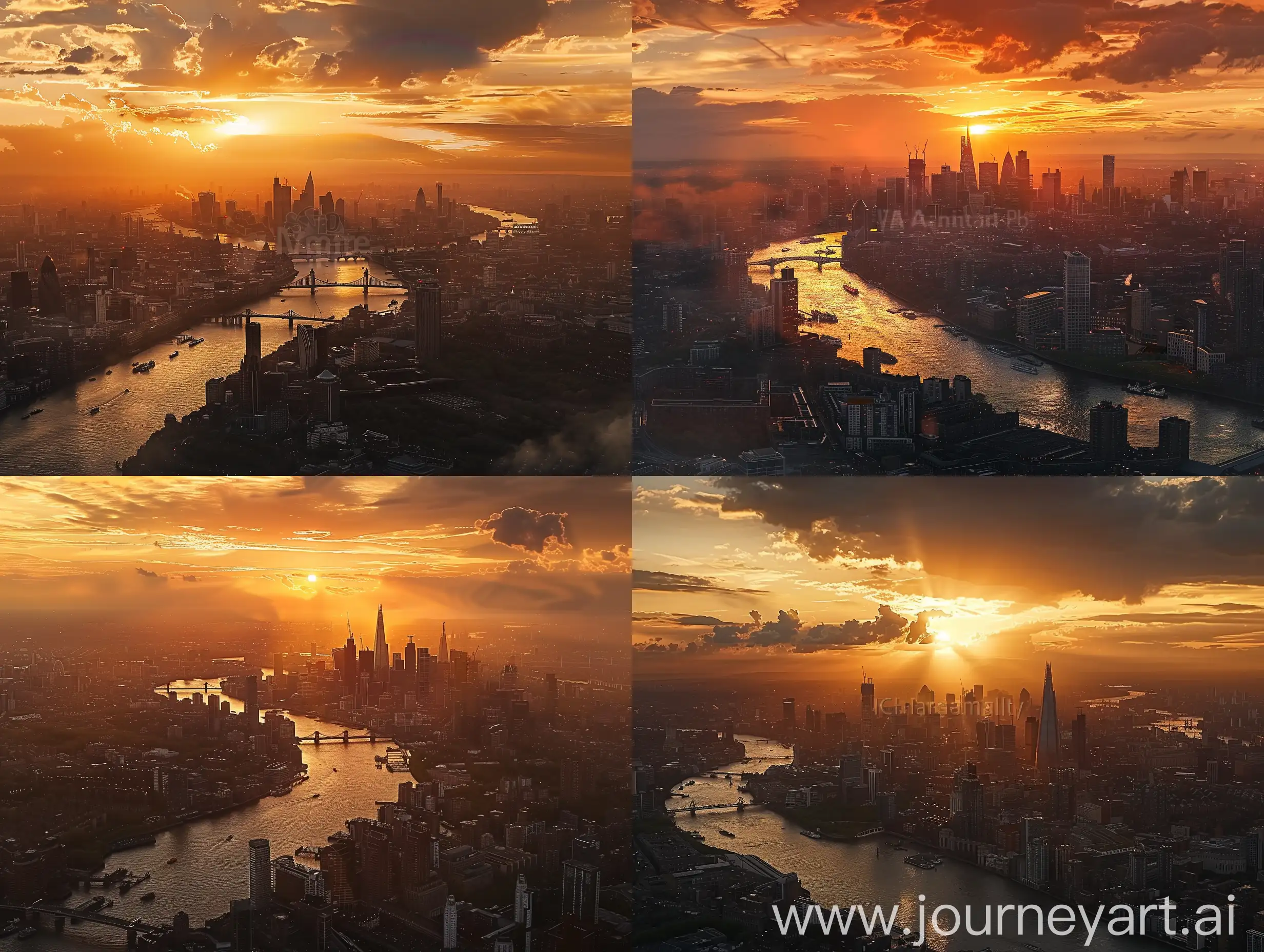 Aerial-View-of-Gotham-City-at-Sunset-with-River