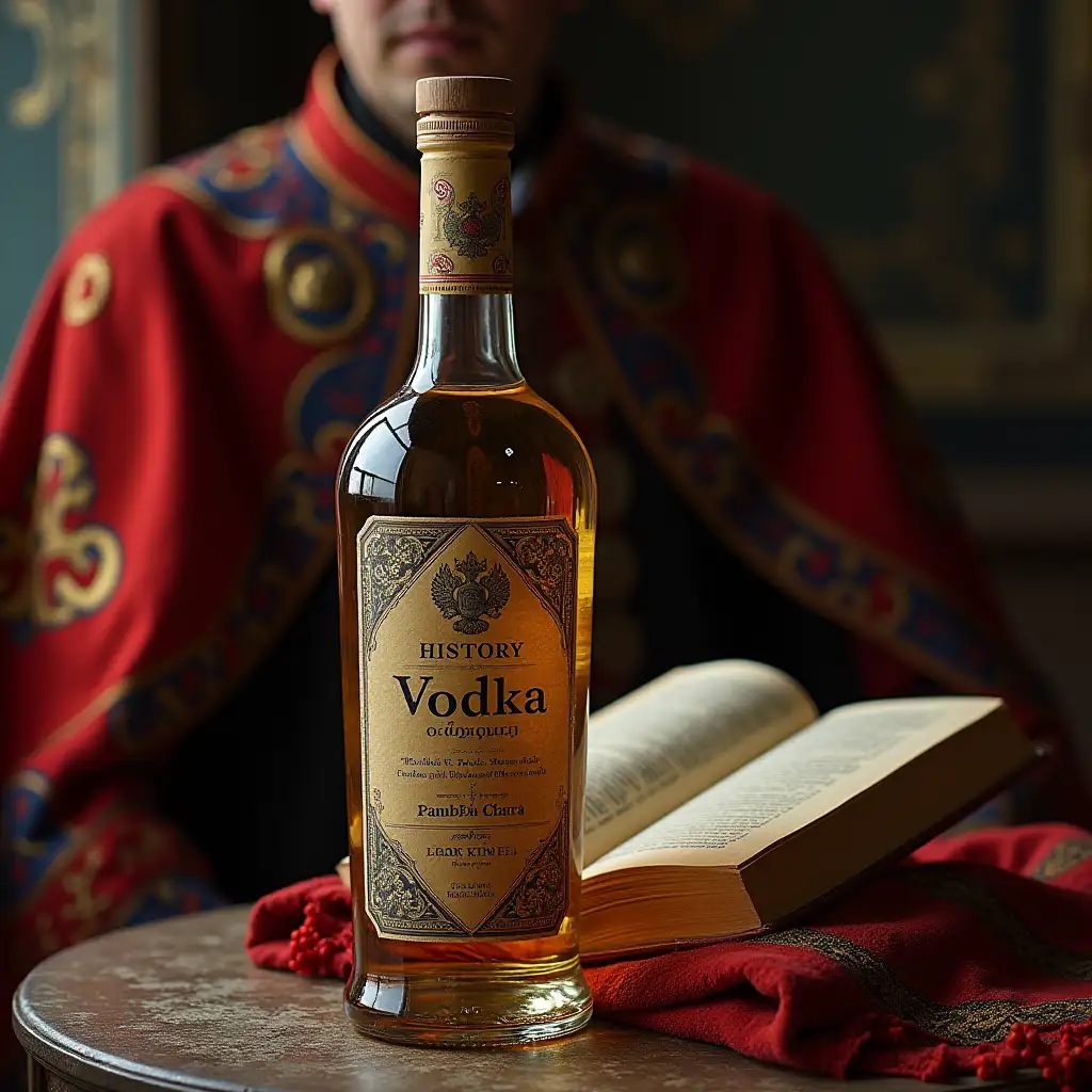A bottle of vodka, a book about history, a papaha, Cossack uniform