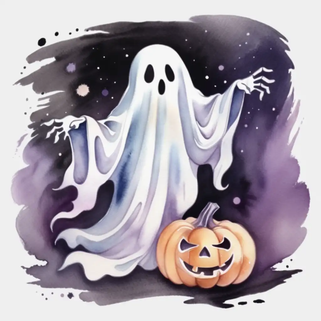 Ethereal Watercolor Halloween Ghost Art