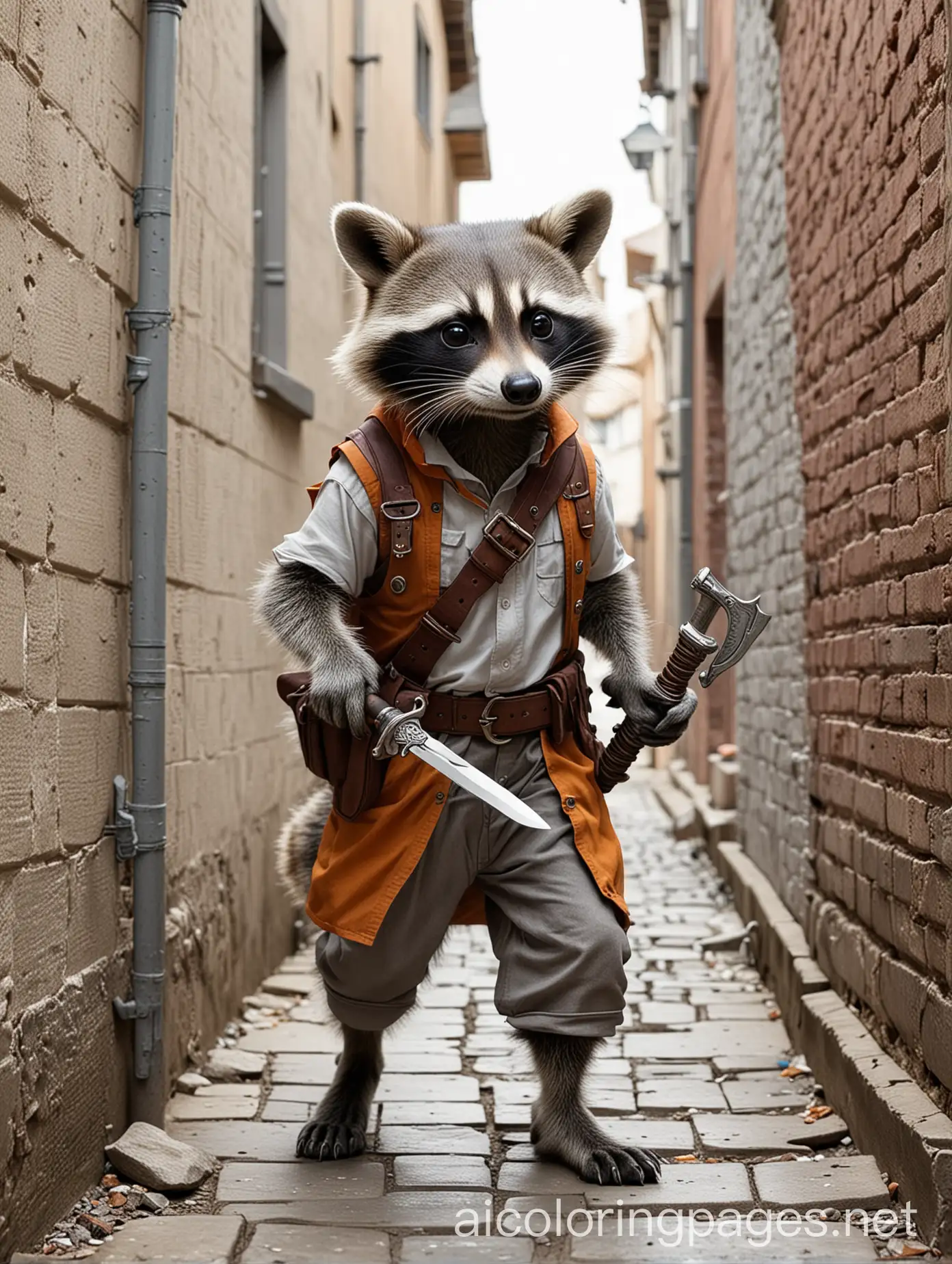 Fantasy-Raccoon-Sneaking-with-Dagger-in-a-Colorful-Alleyway