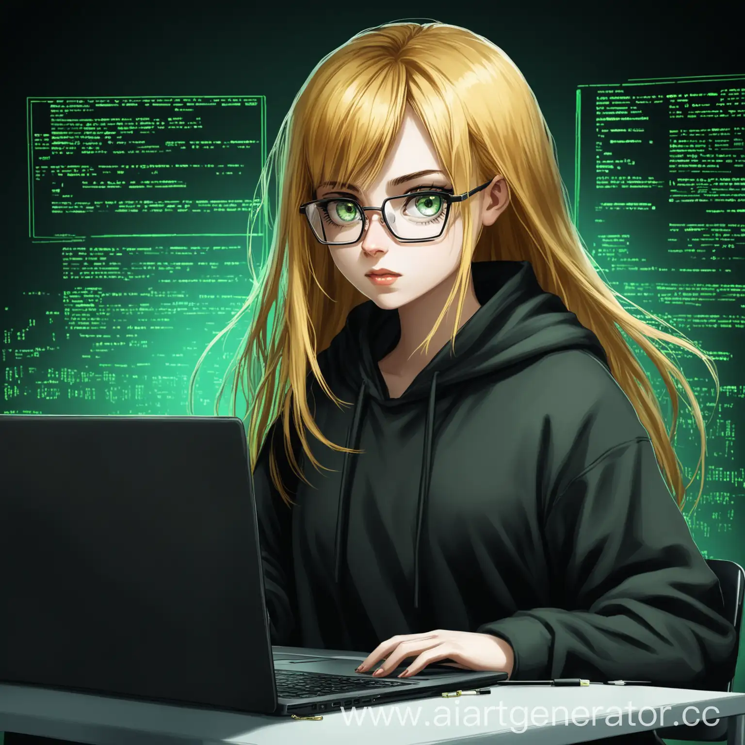 Young-Female-Hacker-with-Golden-Hair-and-Glasses-Behind-Laptop