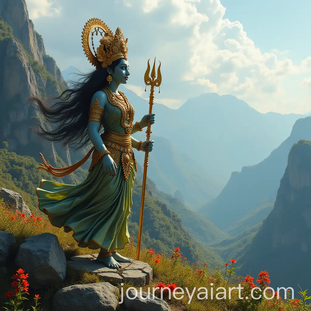 Goddess-Durga-on-a-Hilltop-Mountain-During-the-Day