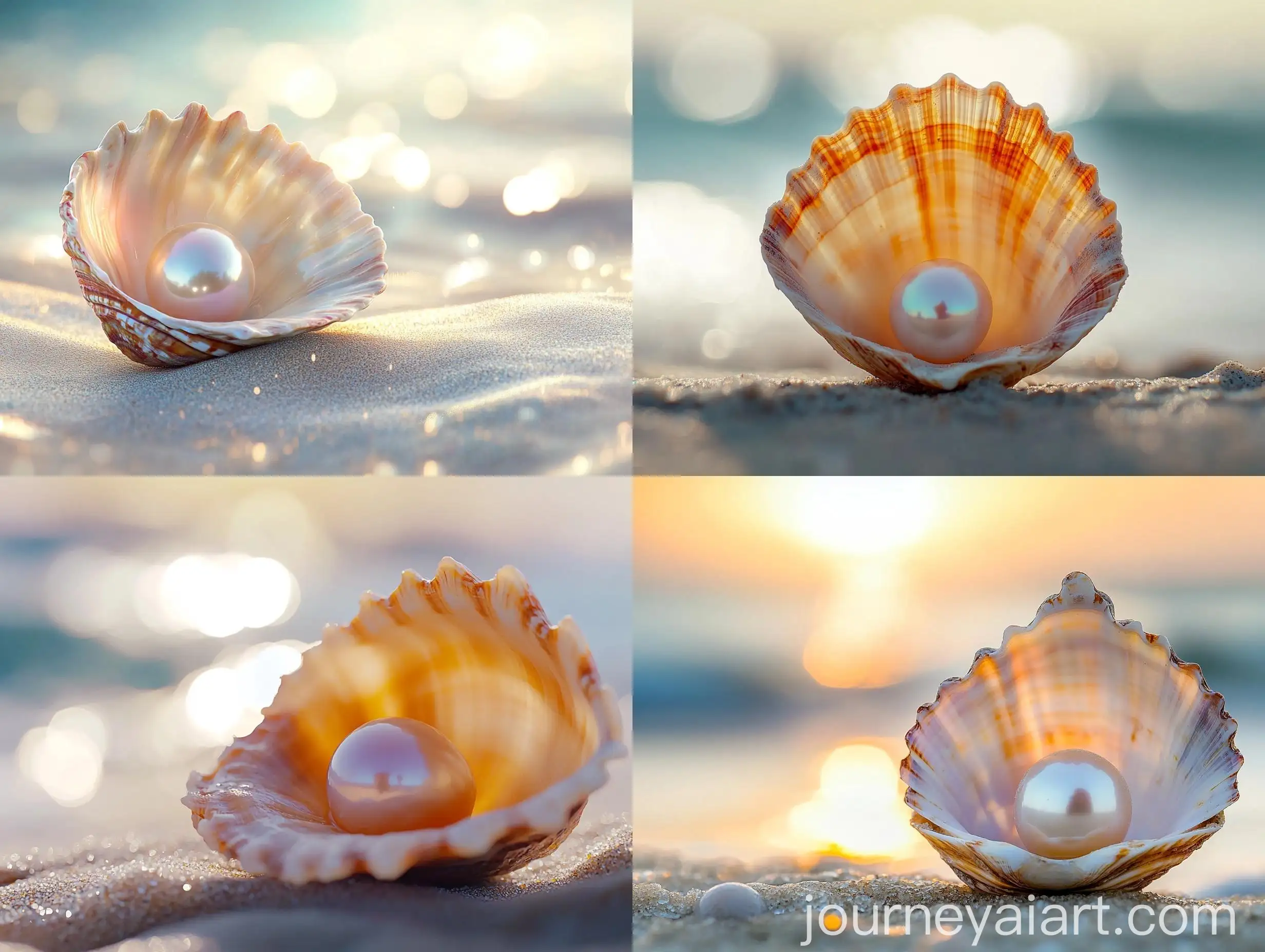 Hyperrealistic-Macro-Shot-of-a-Beautiful-Large-Open-Shell-with-Pearl-on-Beach-Background