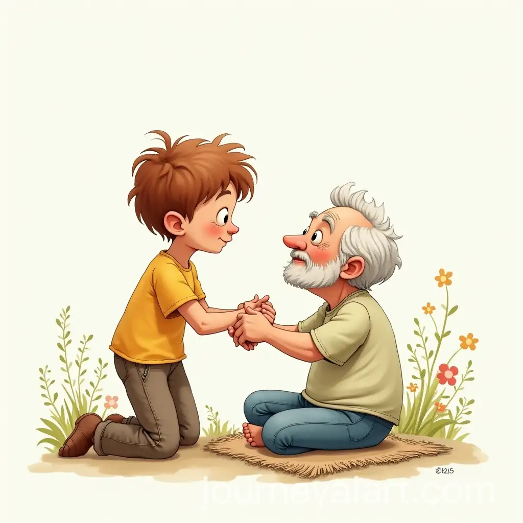Young-Man-Caring-for-Elderly-Man-in-Heartwarming-Childrens-Book-Illustration