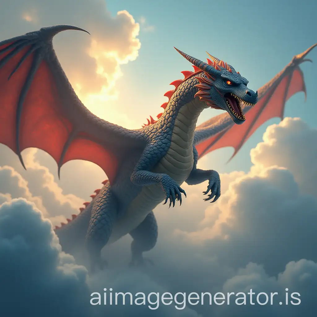 Suddenly, a loud roar echoed across the heavens. It was the dragon, soaring through the clouds.