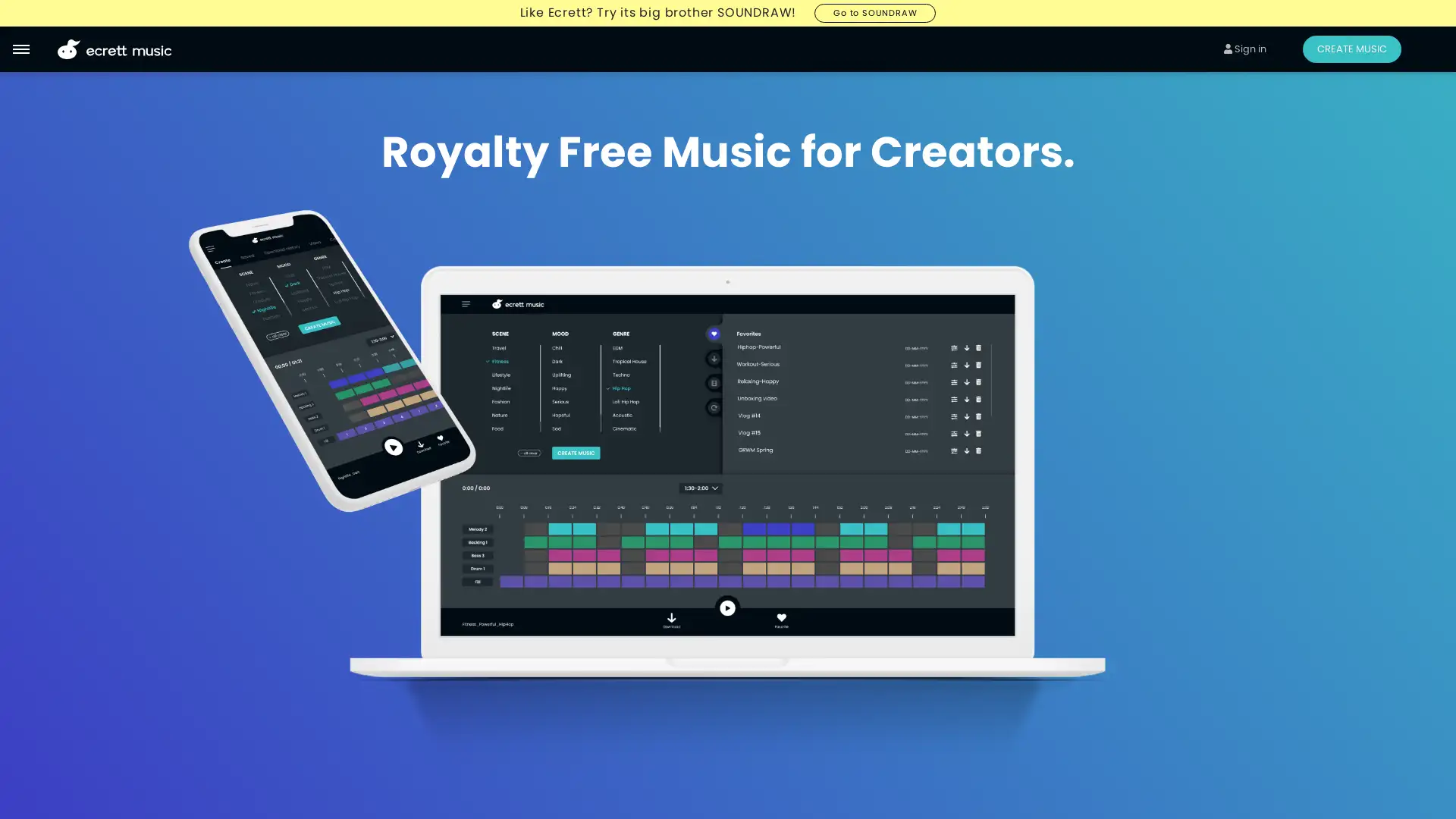 AI-powered royalty-free music creation for content creators.