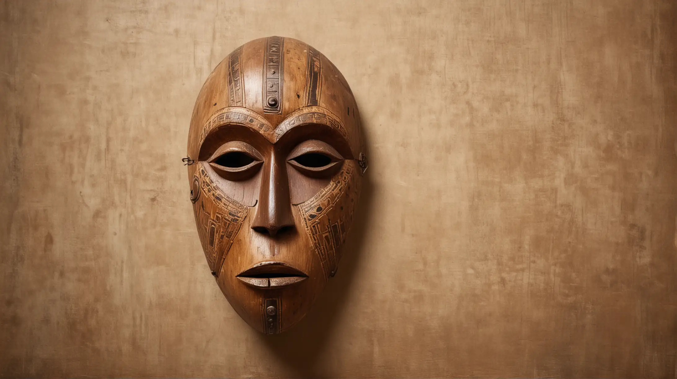 Floating Wooden African Primitive Mask with Narrow Eyes