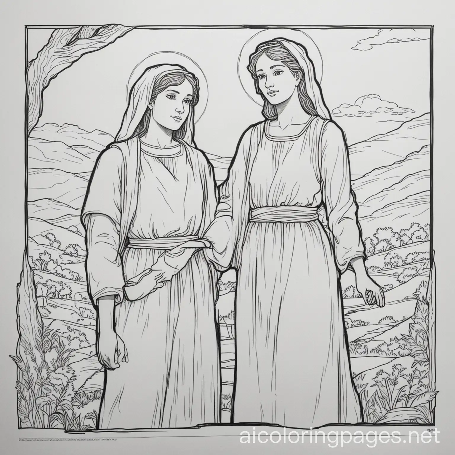 Biblical-Coloring-Page-Ruth-and-Naomi-in-Simple-Black-and-White-Line-Art