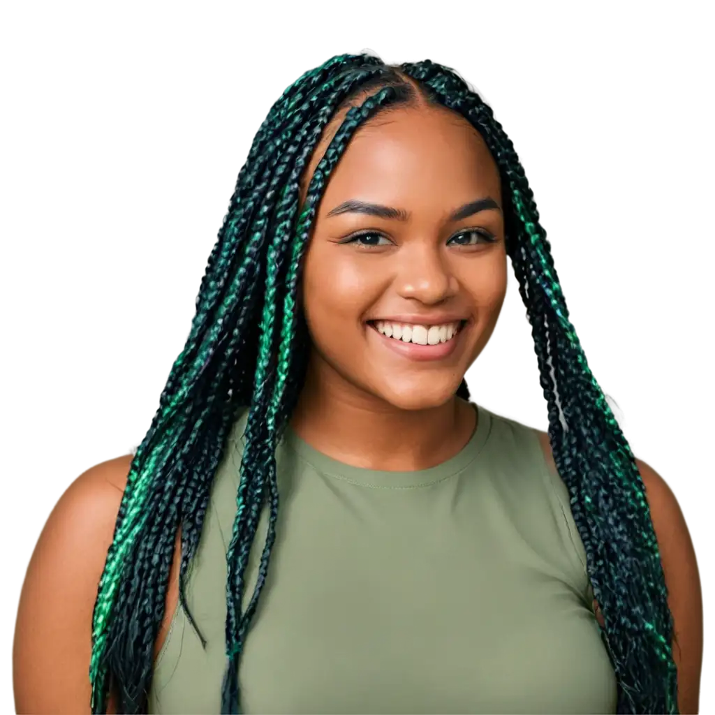 Smiling-Black-Girl-with-Braided-Hair-and-Green-Highlights-PNG-Image