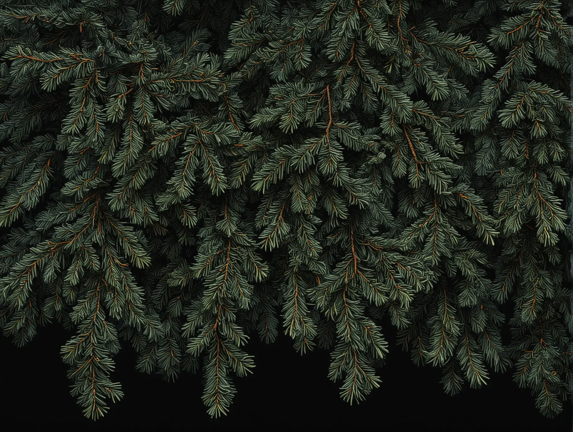 Intricate-Drawing-of-Fir-Branches-on-Dark-Background