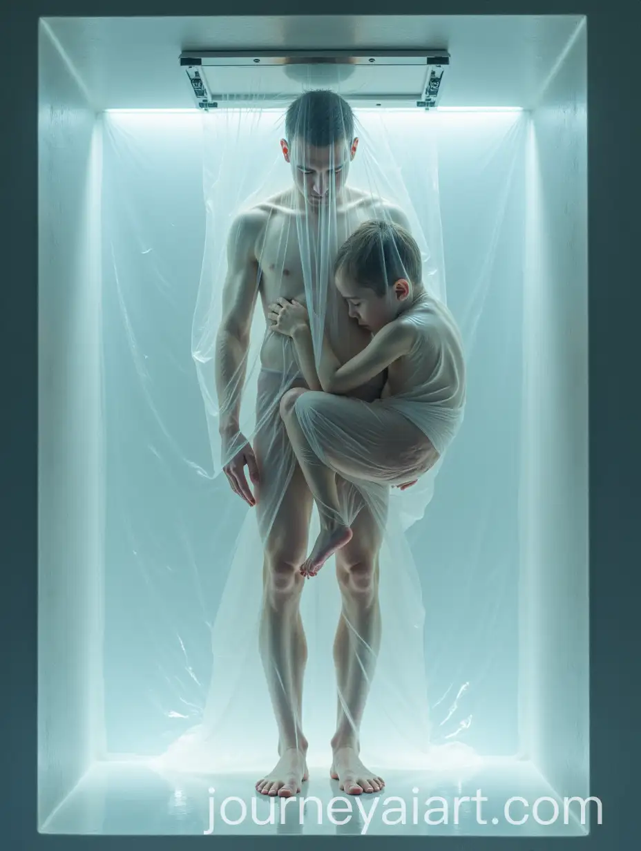 Man-Encapsulated-in-VacuumPressed-Plastic-Sheets