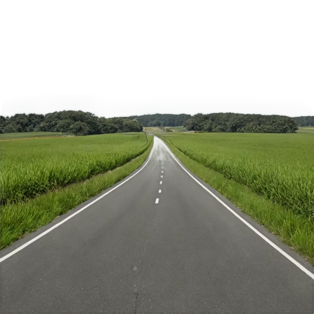 HighQuality-PNG-Image-of-a-Straight-Road-with-a-Car-and-Green-Field-for-Various-Applications