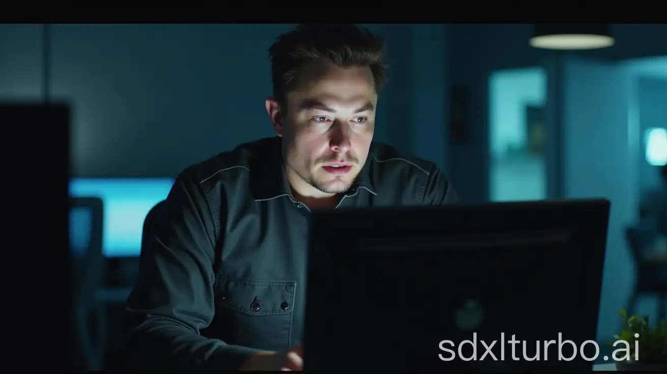 Young-Elon-Musk-Working-Intently-on-Computer-in-Futuristic-Office