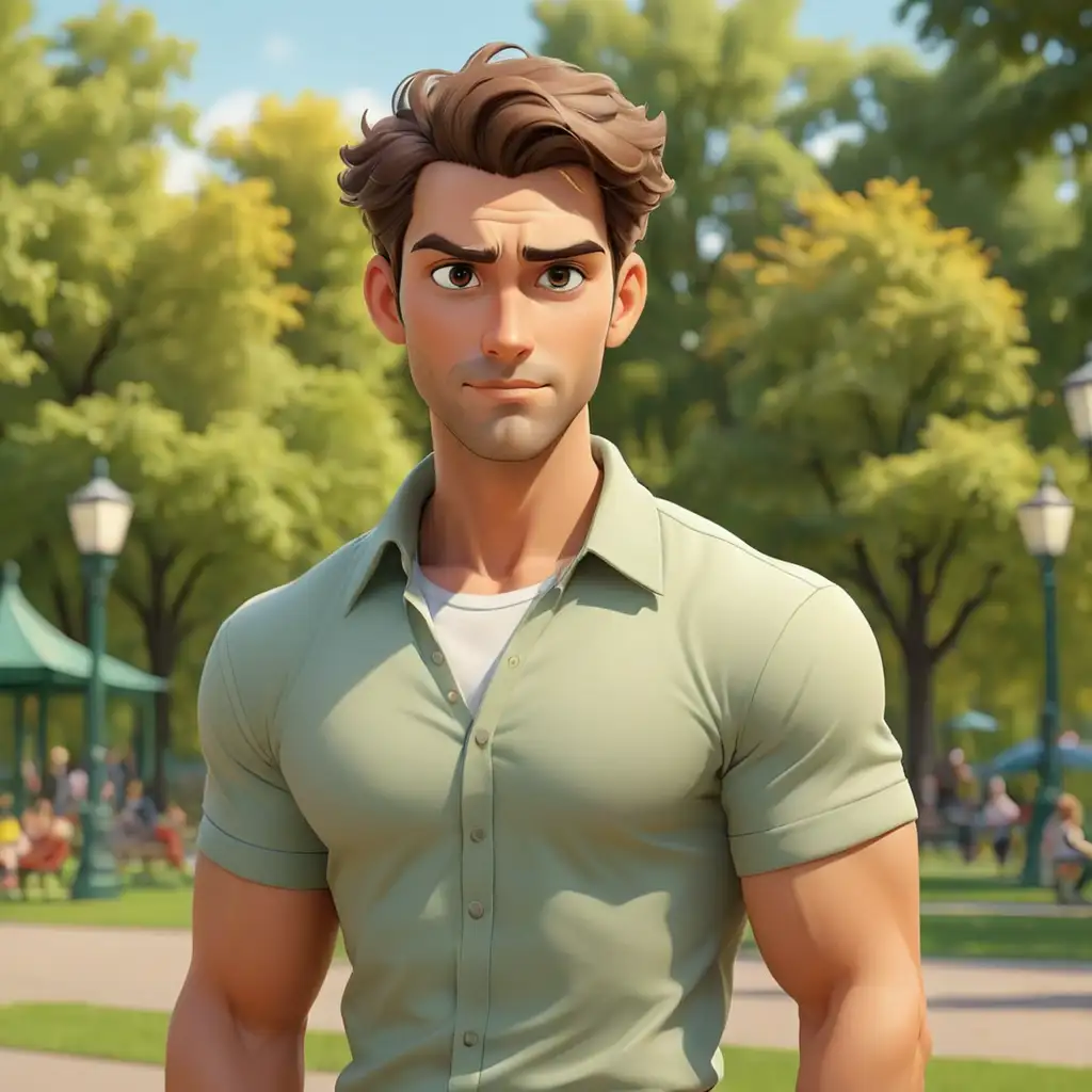 Cartoon-Handsome-Man-at-the-Park-Background