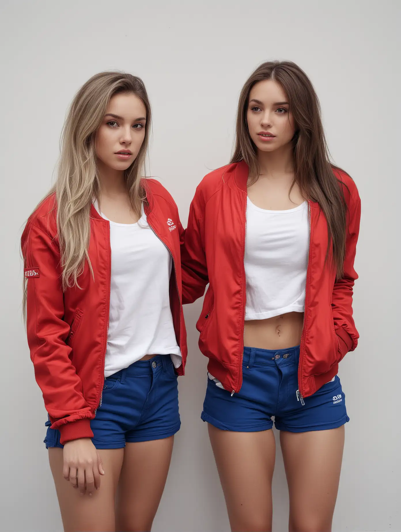 Two-Girls-in-Casual-Attire-Against-White-Wall-in-Photo-Shoot