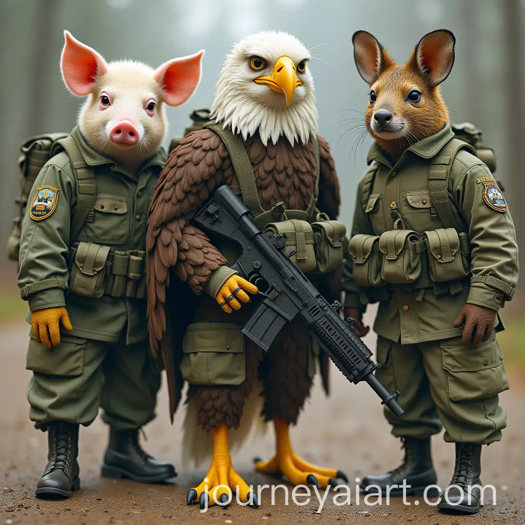 Anthropomorphic-Pig-Eagle-and-Rat-in-Military-Gear-Early-2000s-Photograph