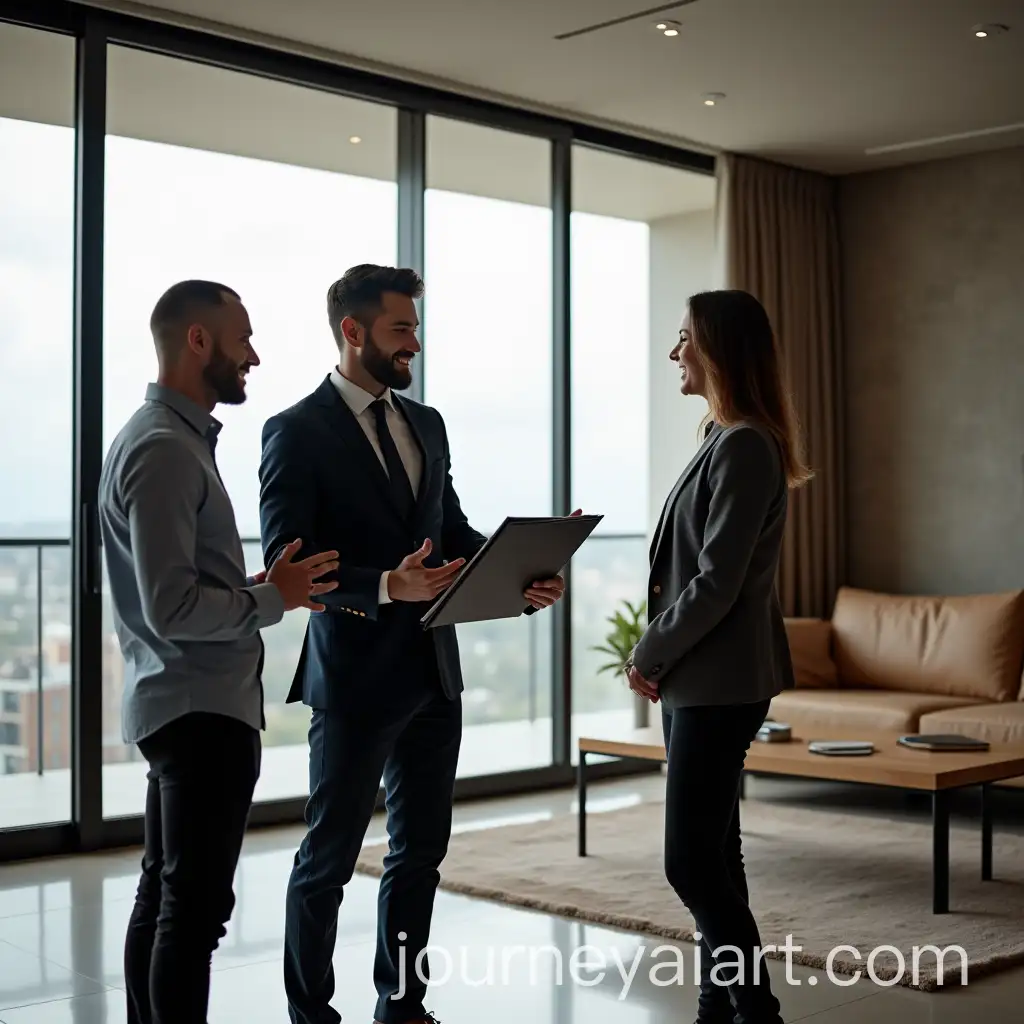 Real-Estate-Agent-Showing-Elegant-Apartment-to-Young-Couple-with-City-View