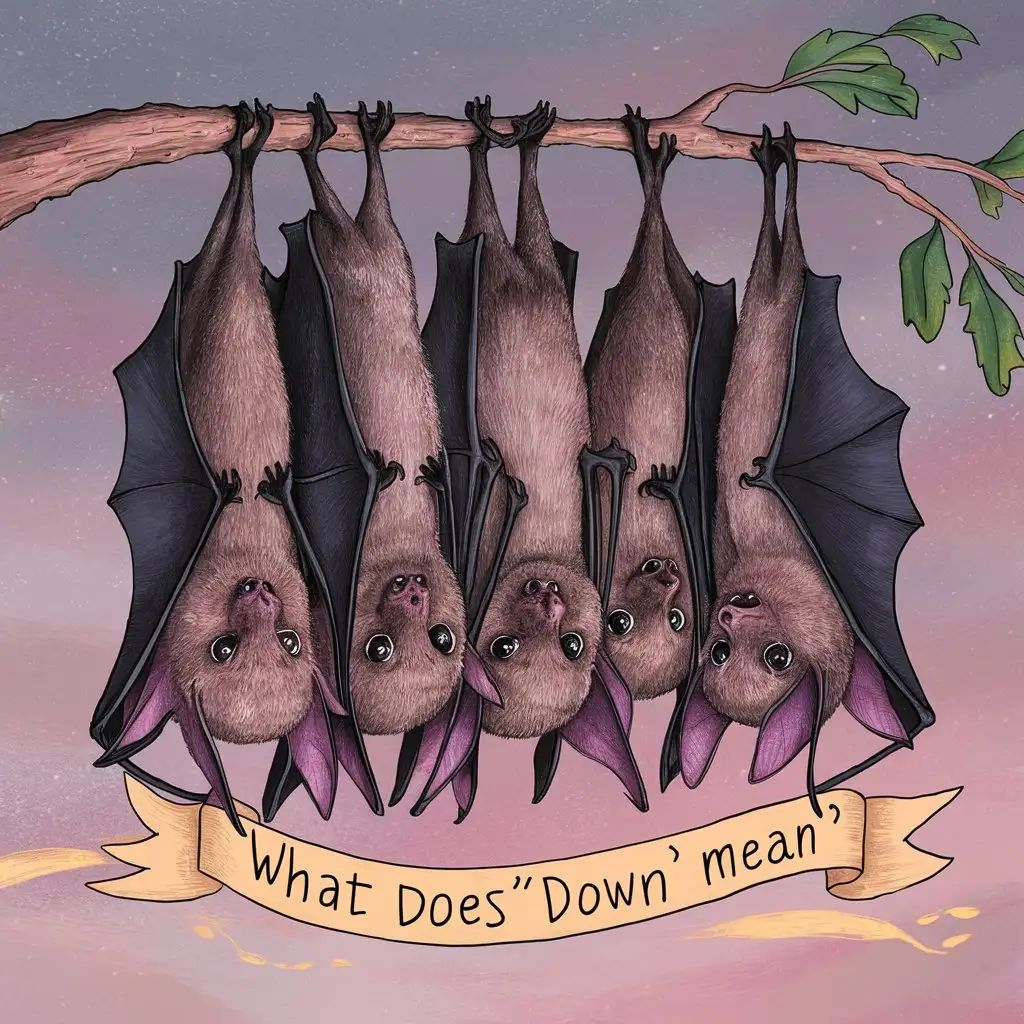 Bats Hanging Upside Down with What Does Down Mean Banner