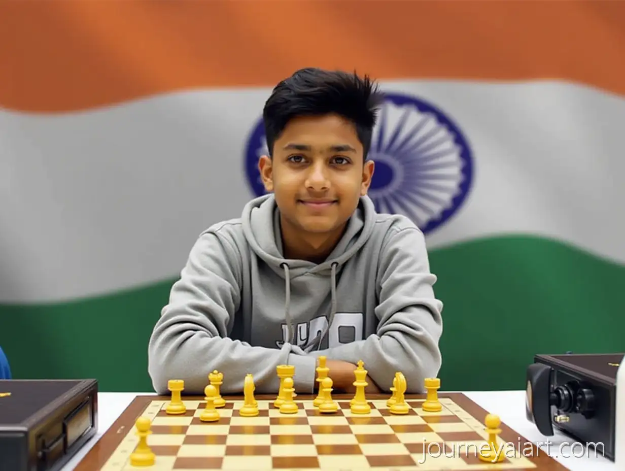 Young-Chess-Champion-GukeshYoung-chess-champion-Gukesh-D-Becomes-FIDE-World-Champion-with-Indian-Flag-Background