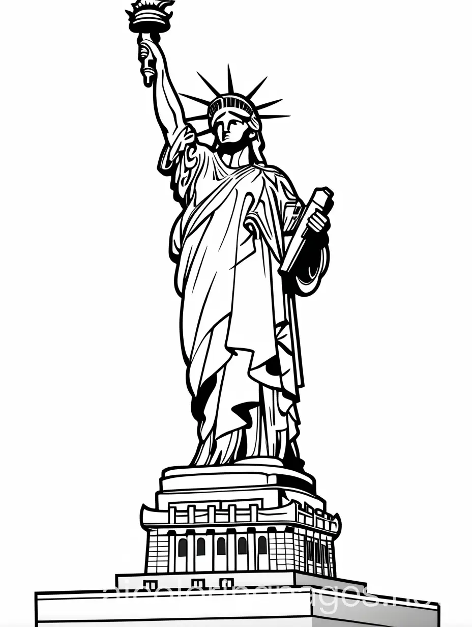 Statue of Liberty in New York, USA, Coloring Page, black and white, line art, white background, Simplicity, Ample White Space. The background of the coloring page is plain white to make it easy for young children to color within the lines. The outlines of all the subjects are easy to distinguish, making it simple for kids to color without too much difficulty, Coloring Page, black and white, line art, white background, Simplicity, Ample White Space. The background of the coloring page is plain white to make it easy for young children to color within the lines. The outlines of all the subjects are easy to distinguish, making it simple for kids to color without too much difficulty