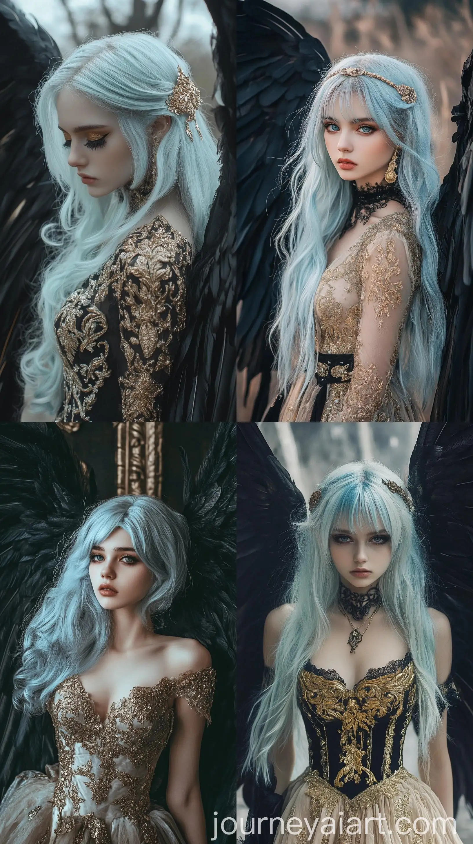 Cinematic-Shot-of-a-16YearOld-Girl-with-Long-Light-Blue-Hair-and-Black-Wings