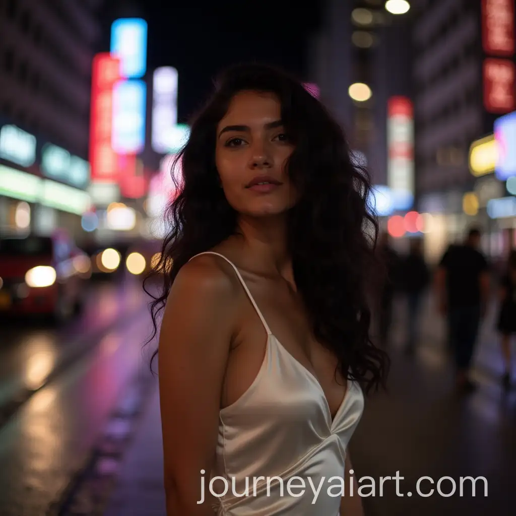 Young-Mexican-Woman-in-White-Silk-Dress-on-WetAI-Image-Prompt-Expansion-New-York-Street-at-Night