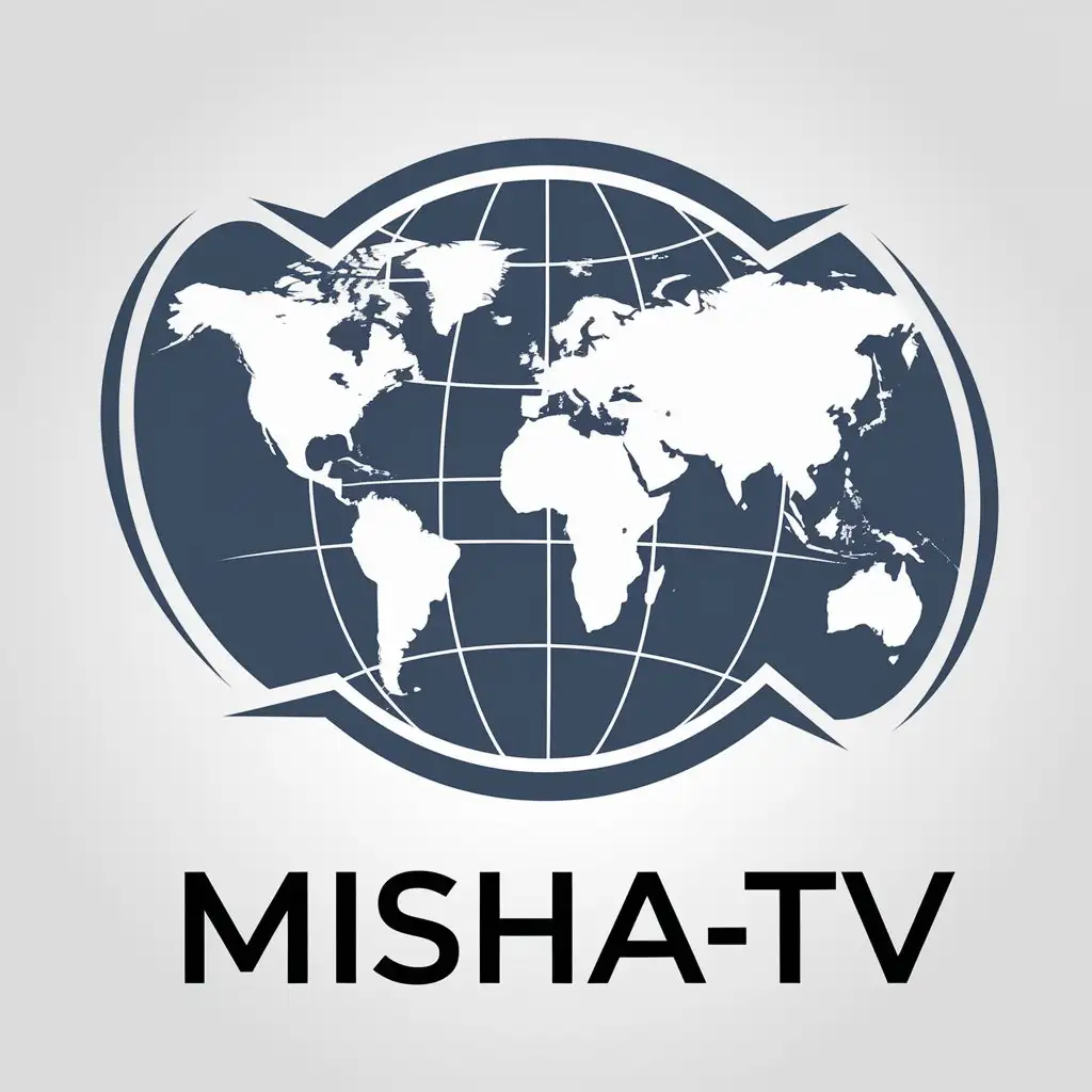 LOGO Design for MiShaTV Hosting Industry Emblem with World Map Symbol on Clear Background