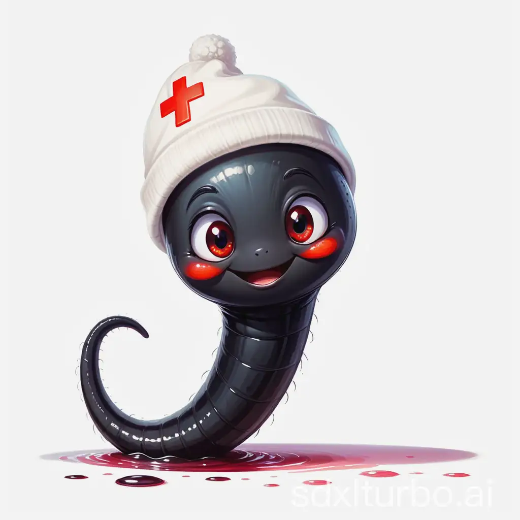 Cheerful-Black-Leech-in-White-Cap-with-Red-Cross