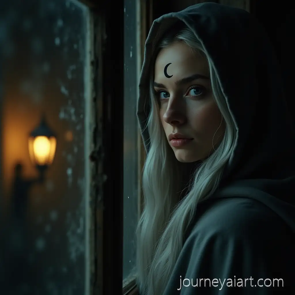 Mystical-Young-Female-Seer-in-Medieval-House-at-Night