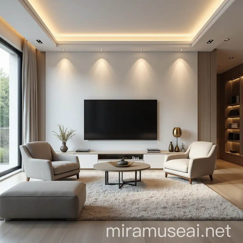 Modern Living Room Interior with TV and Recessed Lighting