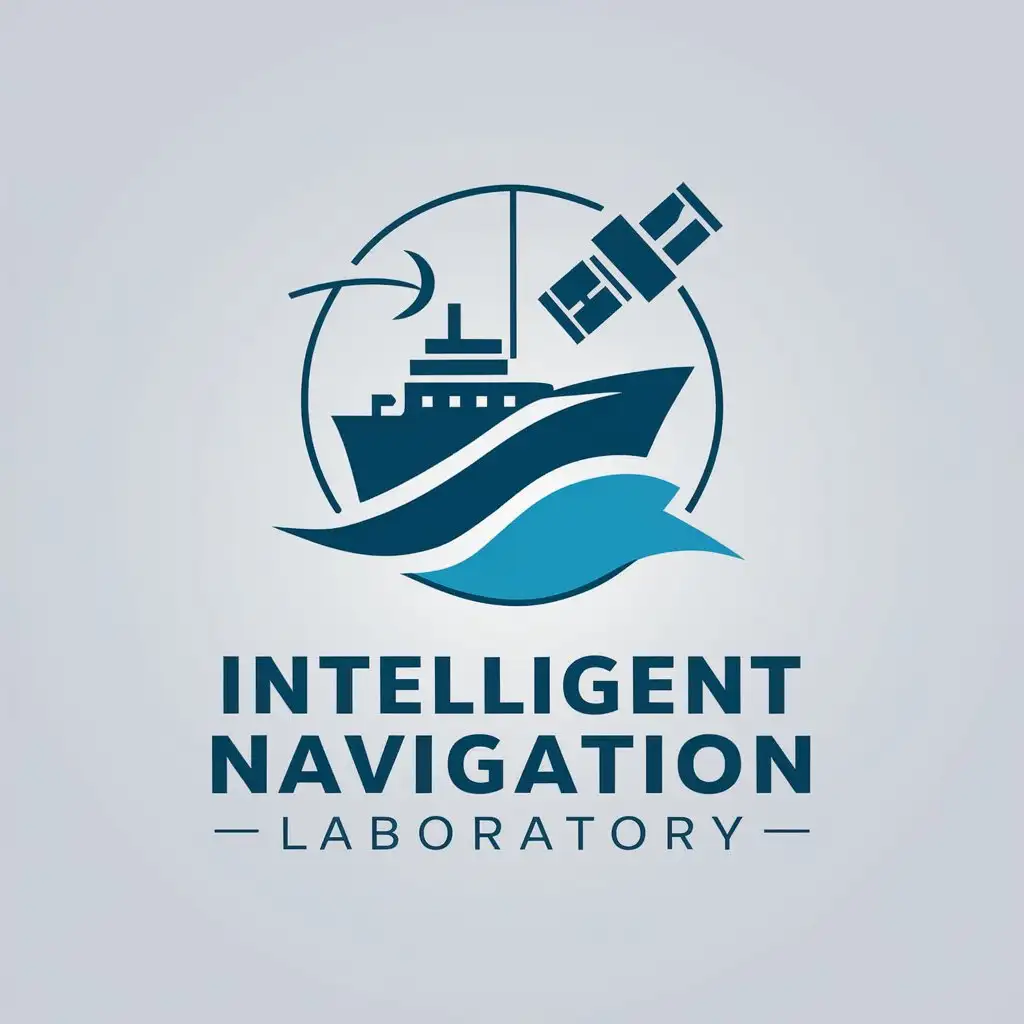 a vector logo design,with the text "Intelligent navigation laboratory", main symbol:Satellite, ship, 3D coordinates, location,Moderate,be used in Technology industry,clear background