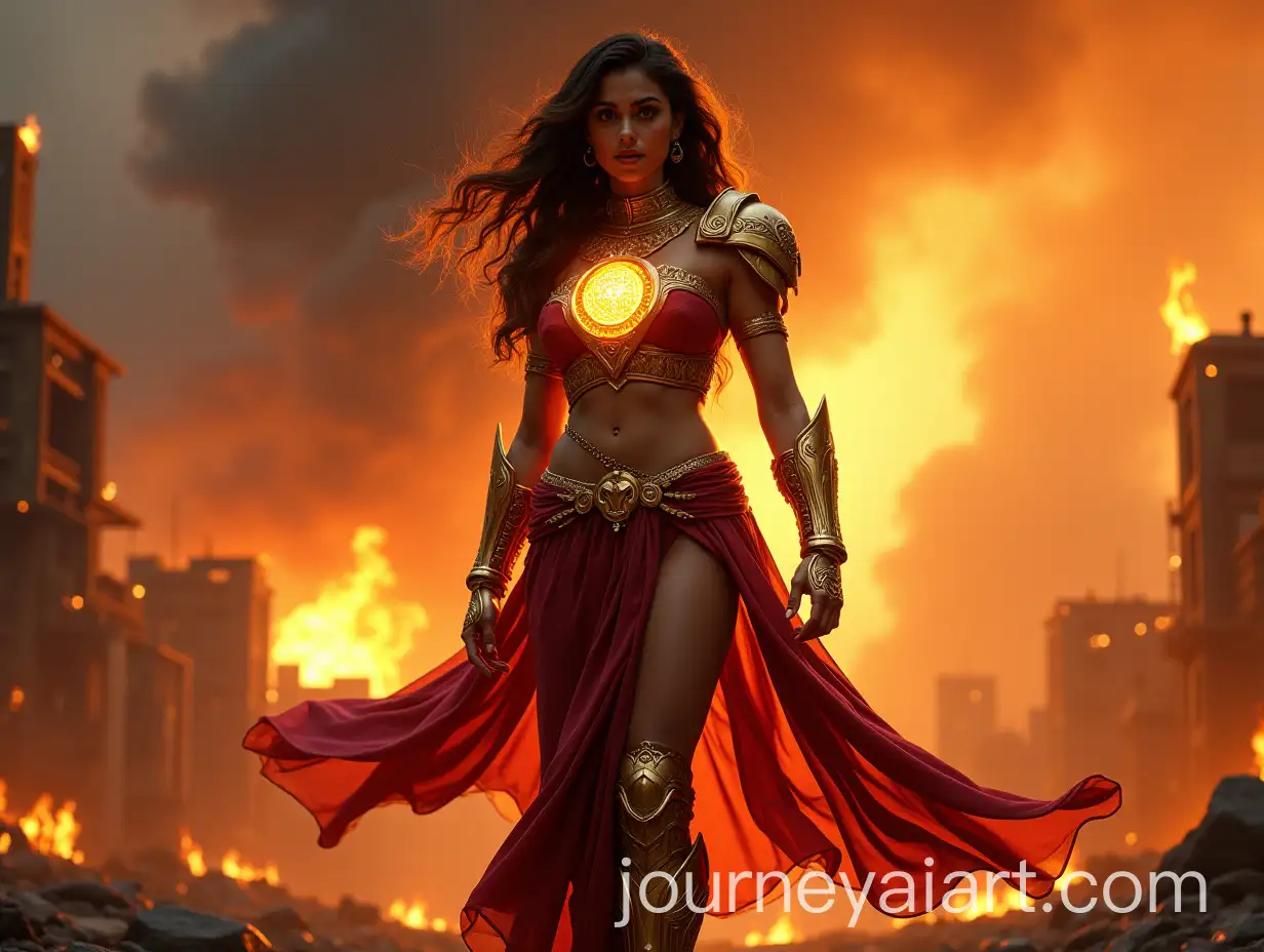 Powerful-Female-Superhero-in-Futuristic-Armor-Amidst-Burning-City