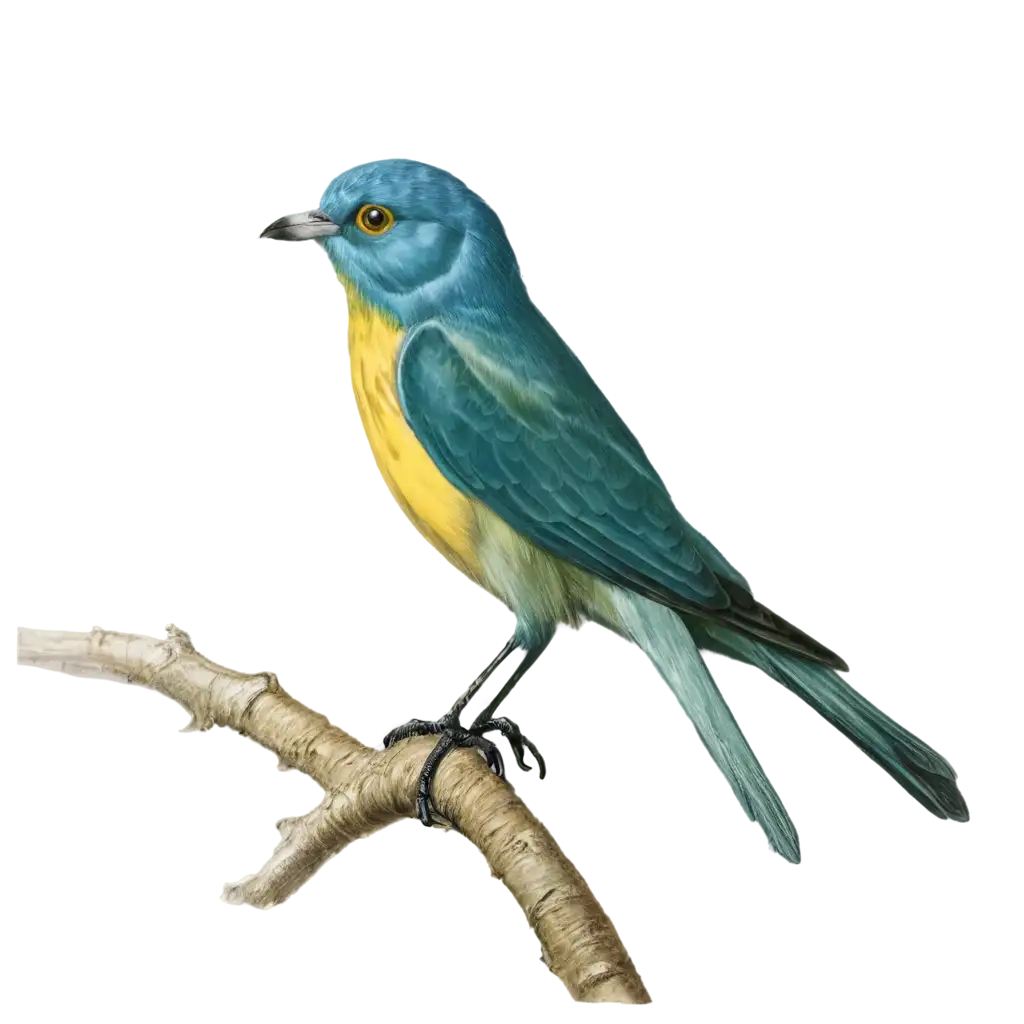 A blue bird with a green head and yellow beak