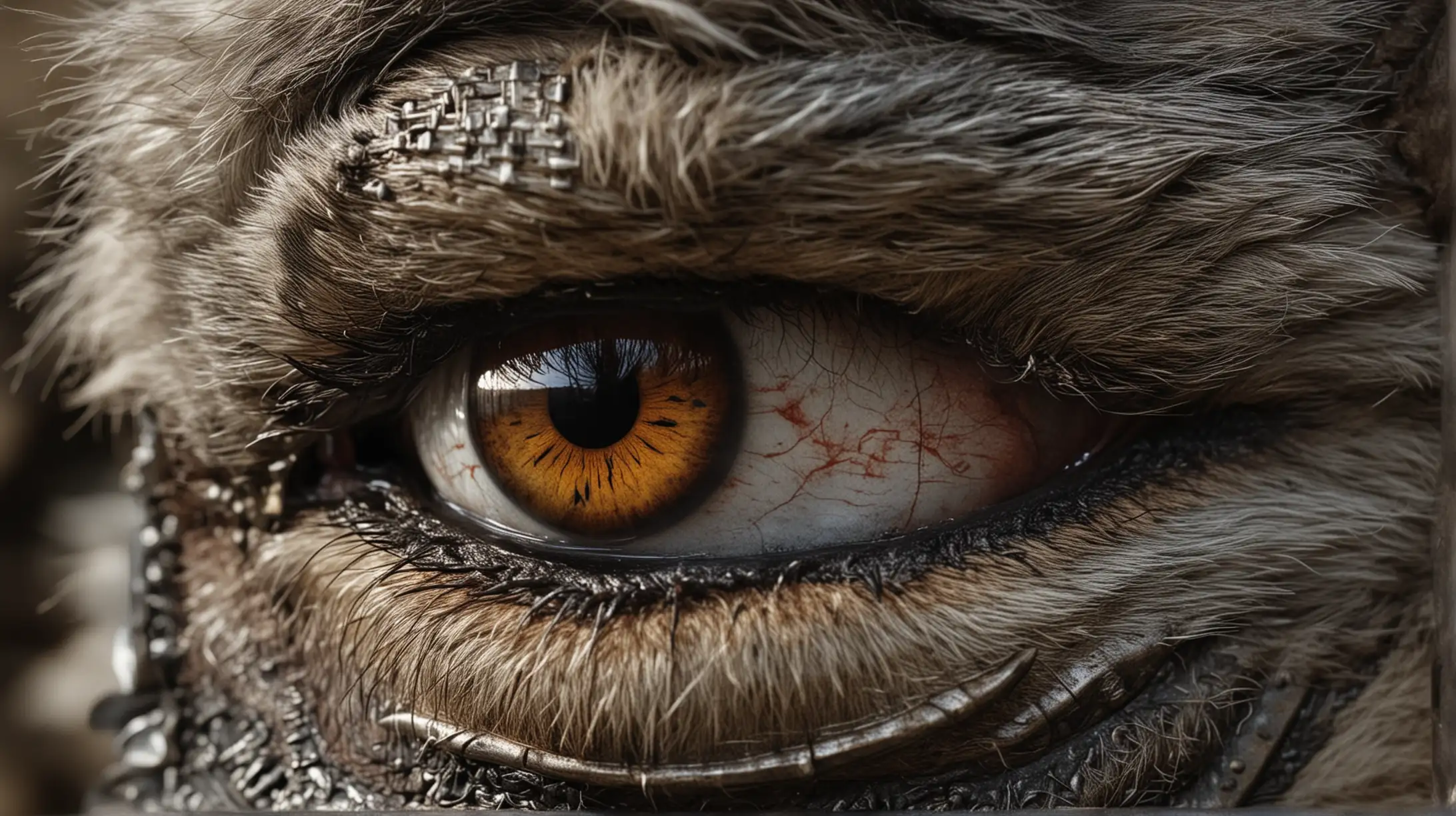 Closeup of Animal Eye Reflecting Medieval Knight in Armor