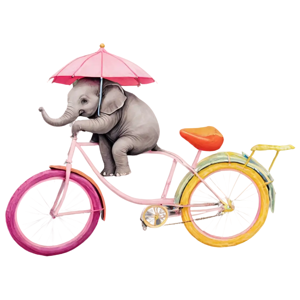 Adorable-Elephant-on-a-Small-Bicycle-with-Colorful-Umbrella-PNG-Image-for-Creative-Projects