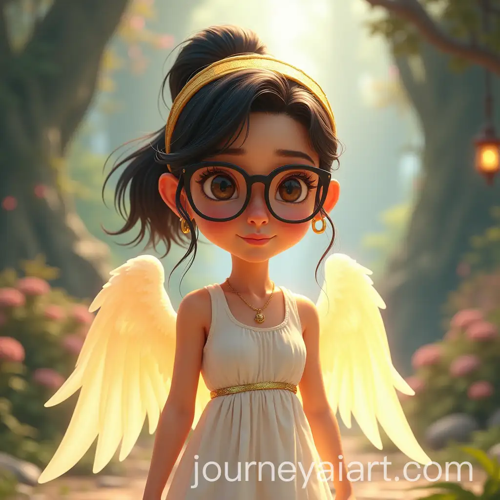 Young-Woman-Character-Design-in-Angelic-White-Dress-with-Glowing-Aura-in-Fantasy-Environment