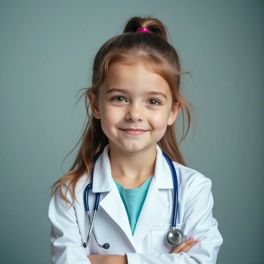 A little girl in a doctor's costume