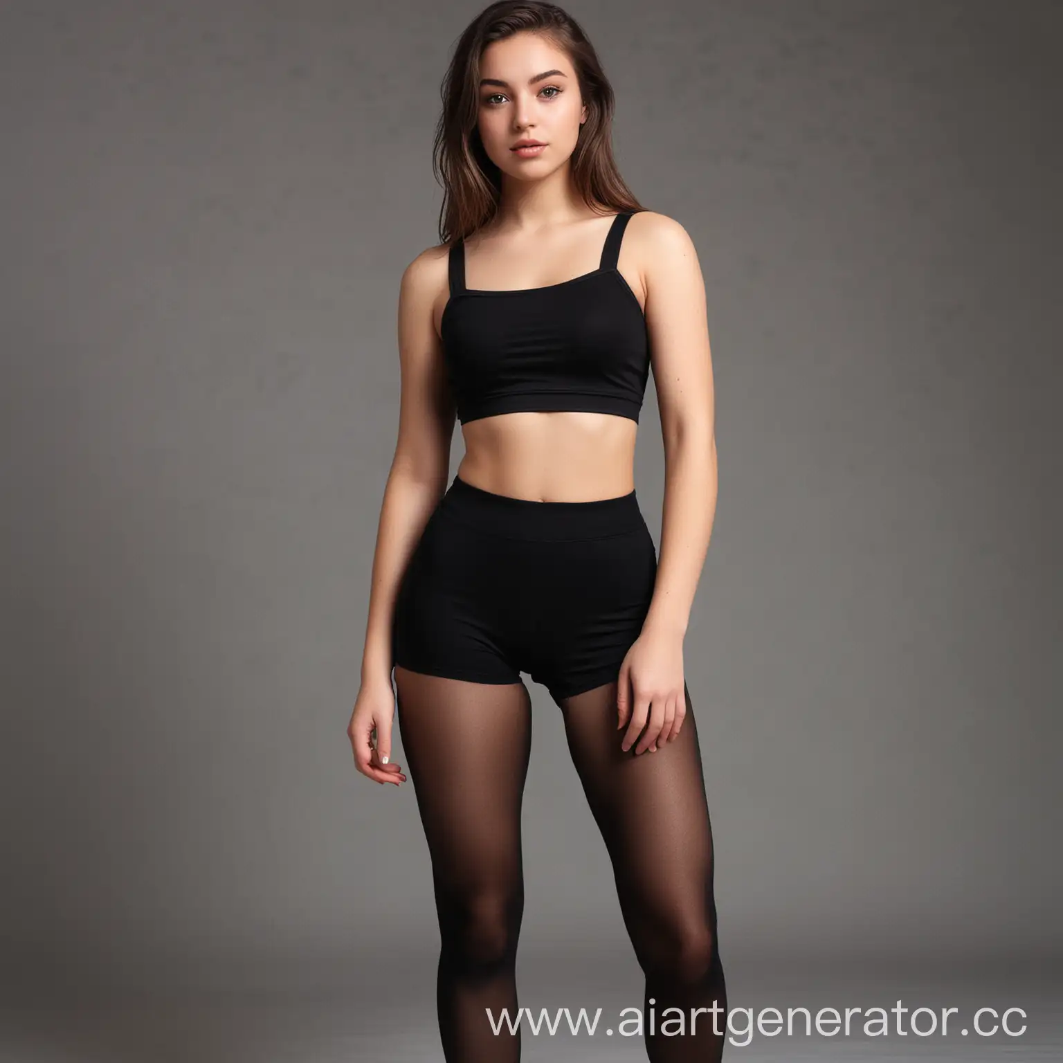 Young-Girl-in-Black-Tights-and-Crop-Top-Posing-Confidently