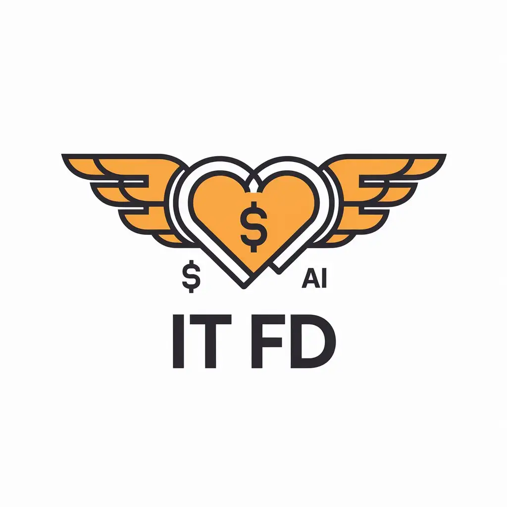 LOGO Design for IT FD HeartShaped with Wings Dollar Sign and AI Characters for Technology Industry