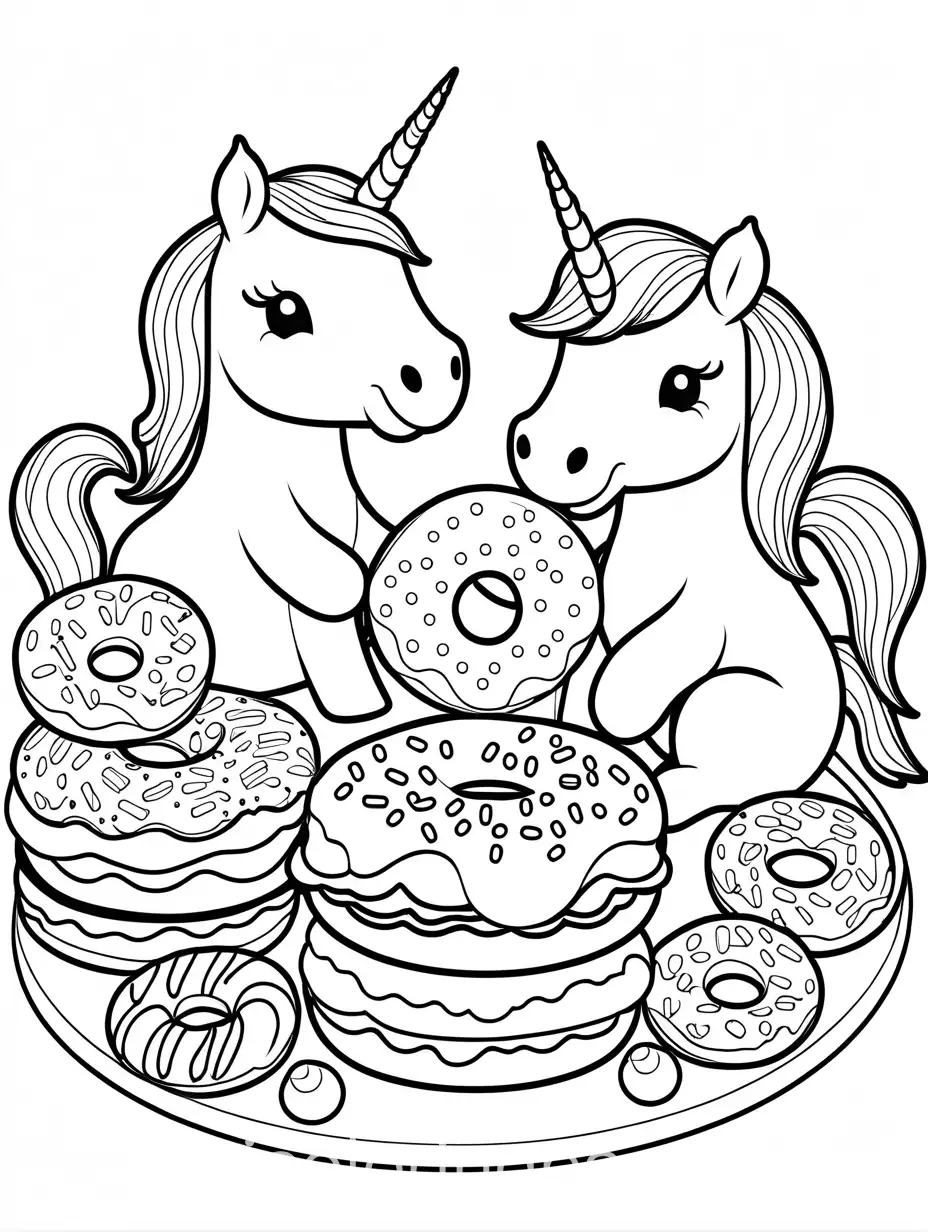 Unicorns-Eating-Donuts-Coloring-Page