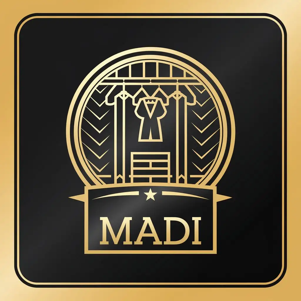 LOGO-Design-For-MADI-Modern-Clothing-Store-Emblem-on-Dark-Gold-Background