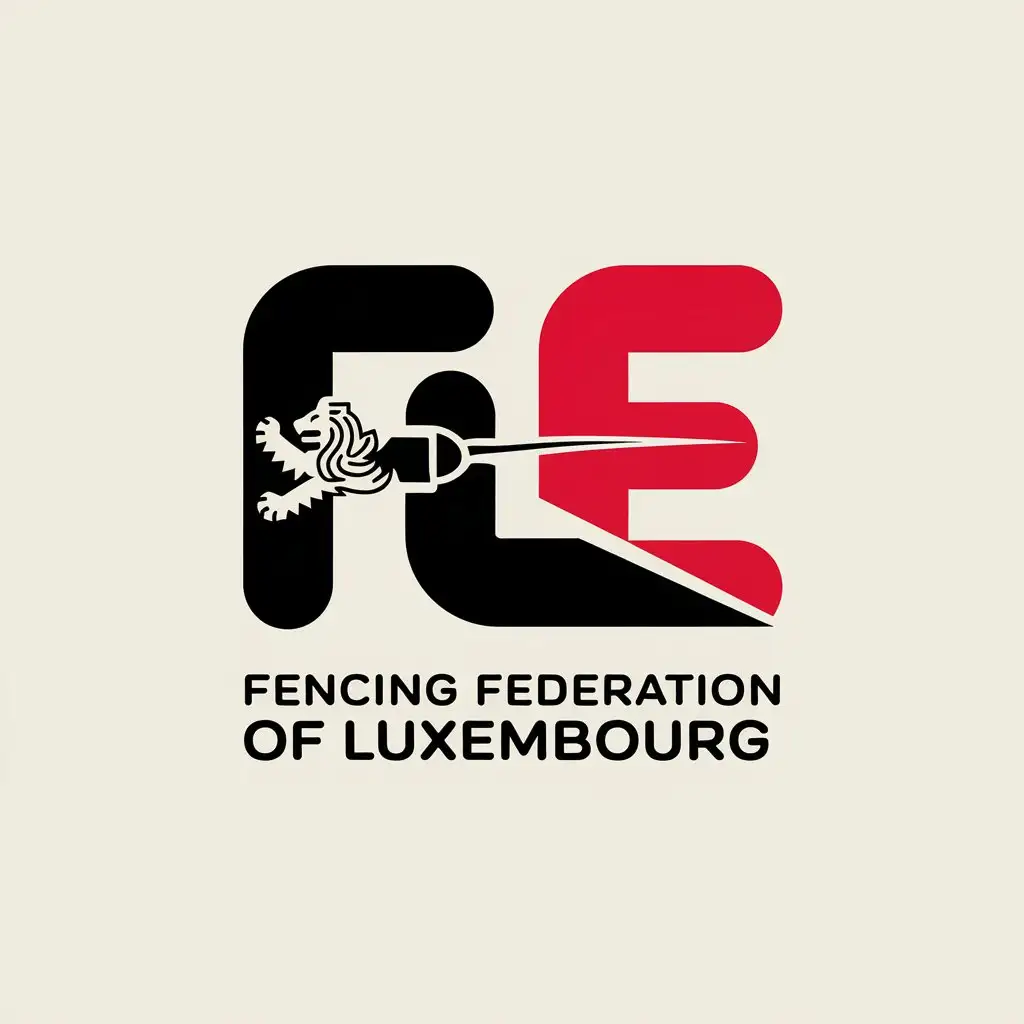 LOGO Design for FLE Modern Minimalist Fencing Federation of Luxembourg Emblem with National Colors and Sword