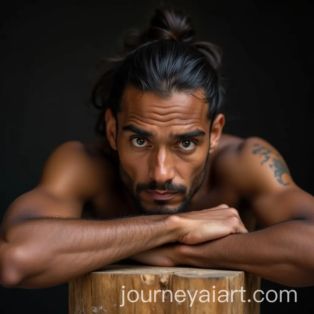 Indian-Man-Resting-Head-on-Wooden-Block