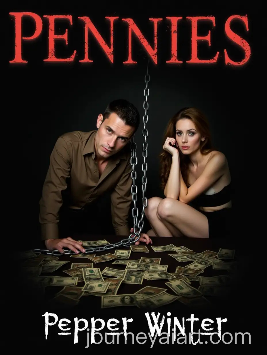 Dramatic-Promotional-Poster-for-PENNIES-Book-Featuring-Chains-Money-and-Mystery