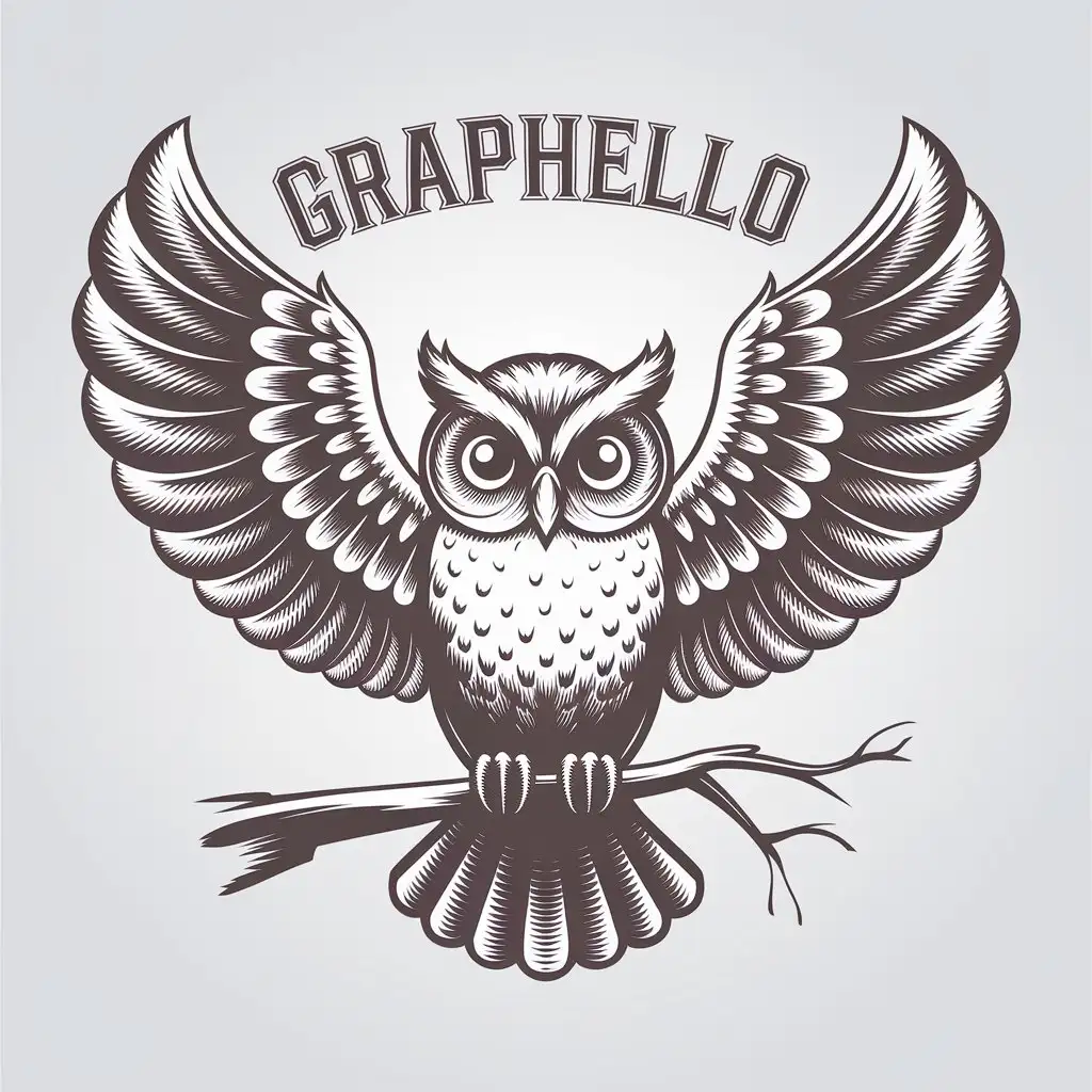 LOGO Design for Graphello Owl with Expanding Wings in Vector Style