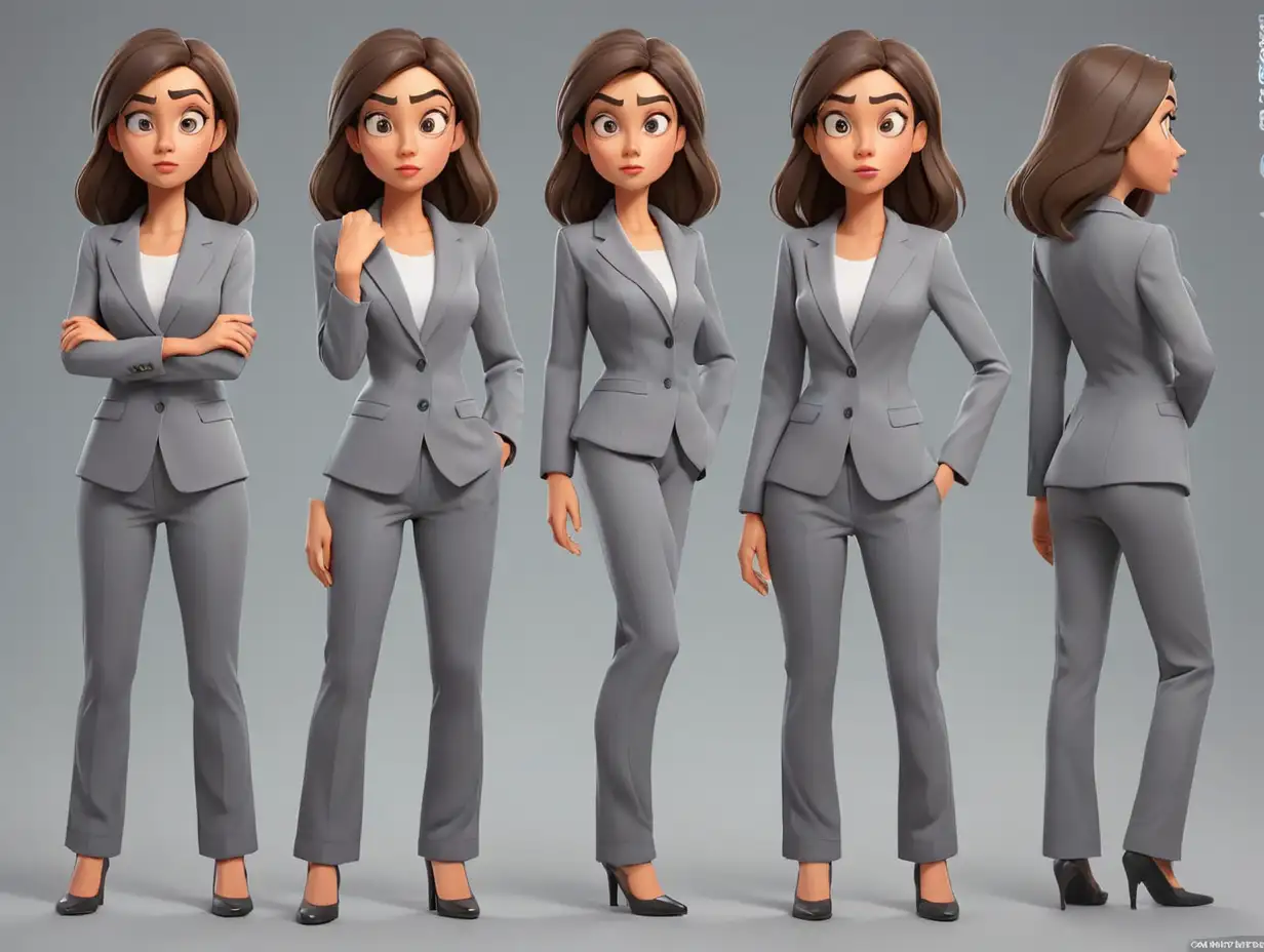 Modern-3D-Cartoon-Woman-Character-Sheet-with-Straight-Hair-and-Grey-Pantsuit