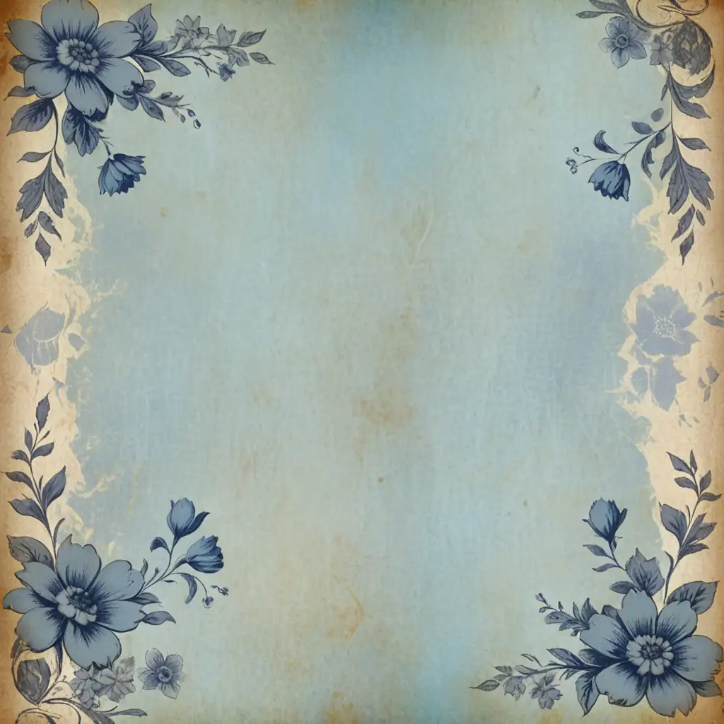 Delicate Blue Distressed Floral Scrapbooking Paper Design